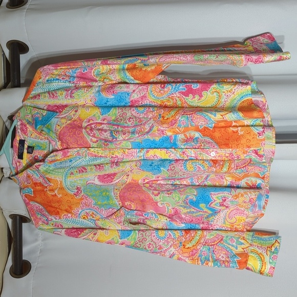 Chaps Tops - Chaps Paisley Print Multicolored Button Down Top Shirt Size Petite Ex-Large PXL